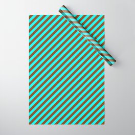 [ Thumbnail: Aqua & Brown Colored Stripes Pattern Wrapping Paper ]