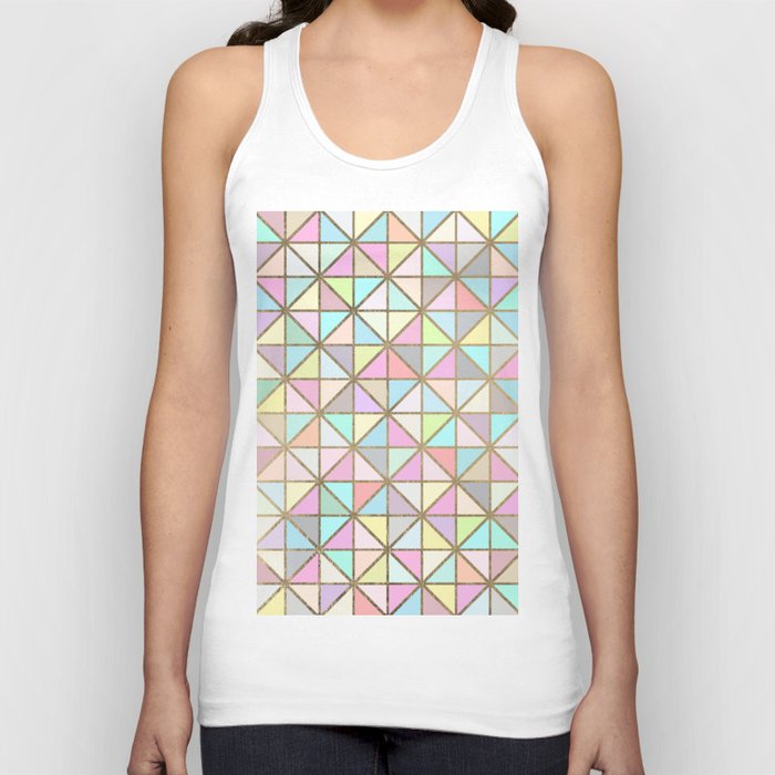 Geometrical pink teal yellow coral gold retro triangles Tank Top