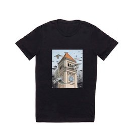 Clock Tower with Swallows T-shirt | Realistic, Clock, Graphite, Swallows, Chalk Charcoal, Wallart, Clocktower, Birds, Realism, Drawing 