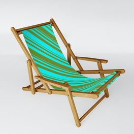 [ Thumbnail: Aqua & Green Colored Lined Pattern Sling Chair ]