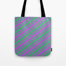[ Thumbnail: Orchid & Sea Green Colored Stripes/Lines Pattern Tote Bag ]
