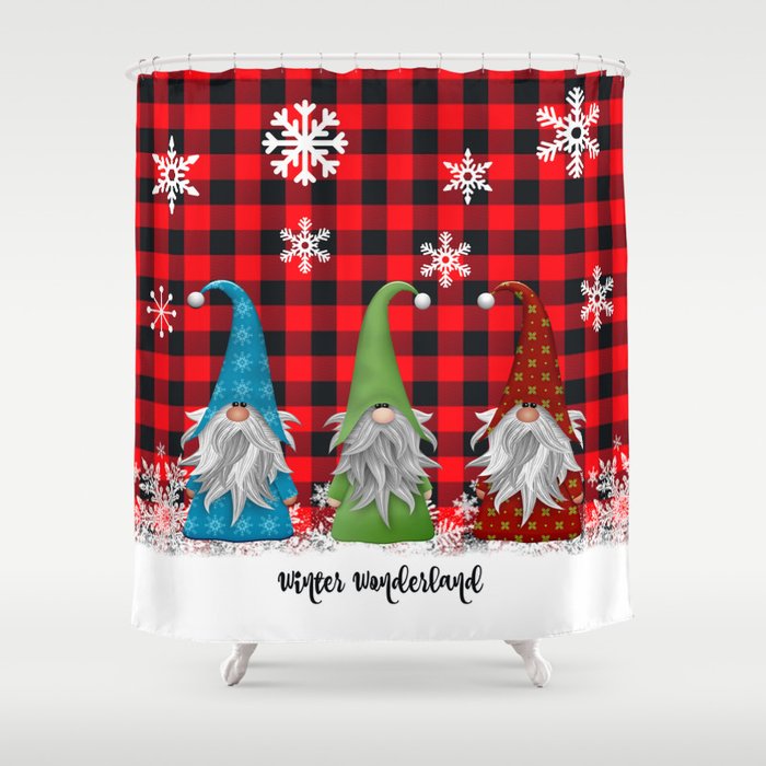 Christmas Gnome Lumberjack Plaid Shower Curtain