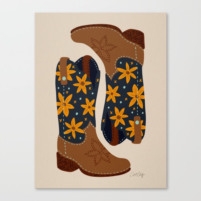 Cowgirl Boots – Navy & Suede Canvas Print