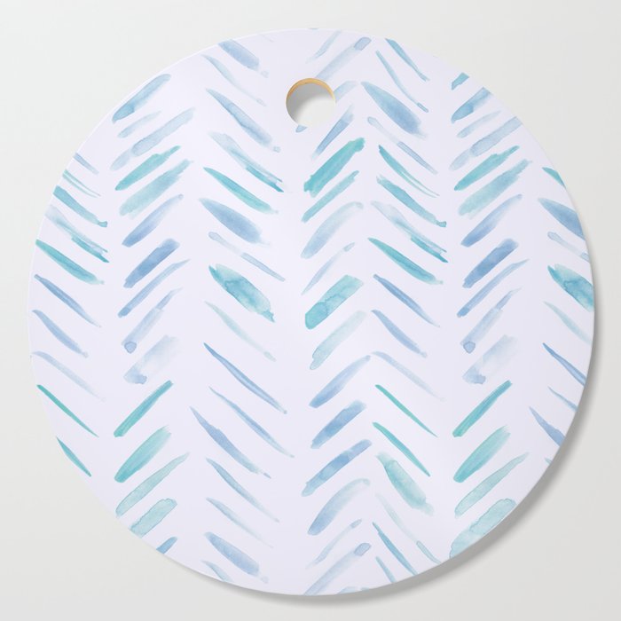 Baby blue and teal herringbone - watercolor brush strokes Cutting Board