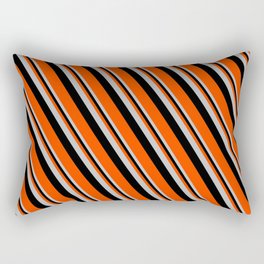[ Thumbnail: Grey, Black & Red Colored Lined Pattern Rectangular Pillow ]
