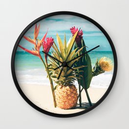 Pineapple Beach Hawaii Tropical Flowers Wall Clock