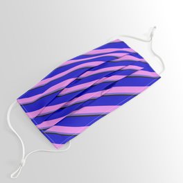 [ Thumbnail: Blue, Violet, Slate Blue, and Black Colored Lines Pattern Face Mask ]