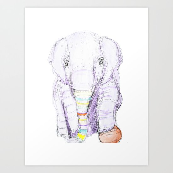 Striped Elephant Illustration Art Print