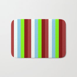 [ Thumbnail: Colorful Brown, Mint Cream, Sky Blue, Green, and Maroon Colored Stripes/Lines Pattern Bath Mat ]