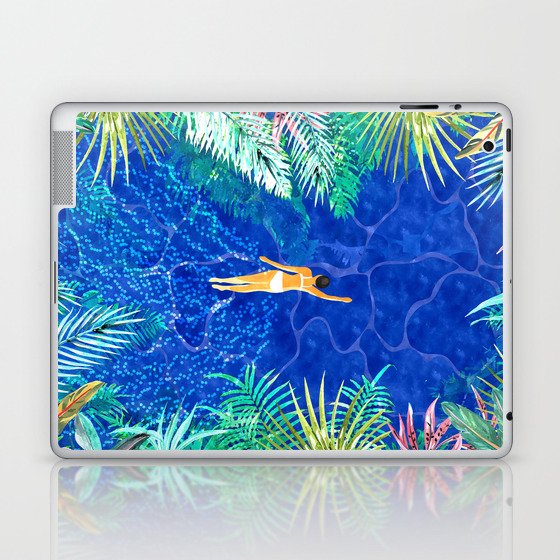 Tropical Jungle Pool | Forest Pop of Color Botanical | Travel Wild Plants Eclectic Watercolor Swim  Laptop & iPad Skin