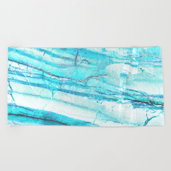 White Marble with Blue Green Veins Beach Towel