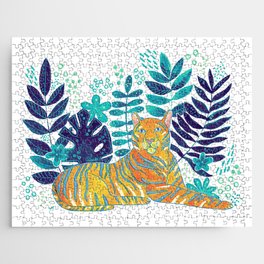 Tropical Tiger - Blues Jigsaw Puzzle