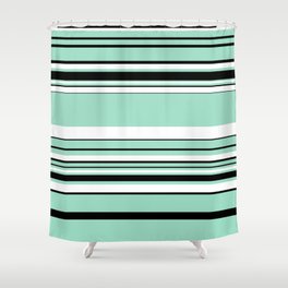 Complex Stripes - Mint Green, White and Black Shower Curtain