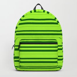 [ Thumbnail: Light Green & Dark Green Colored Lines/Stripes Pattern Backpack ]