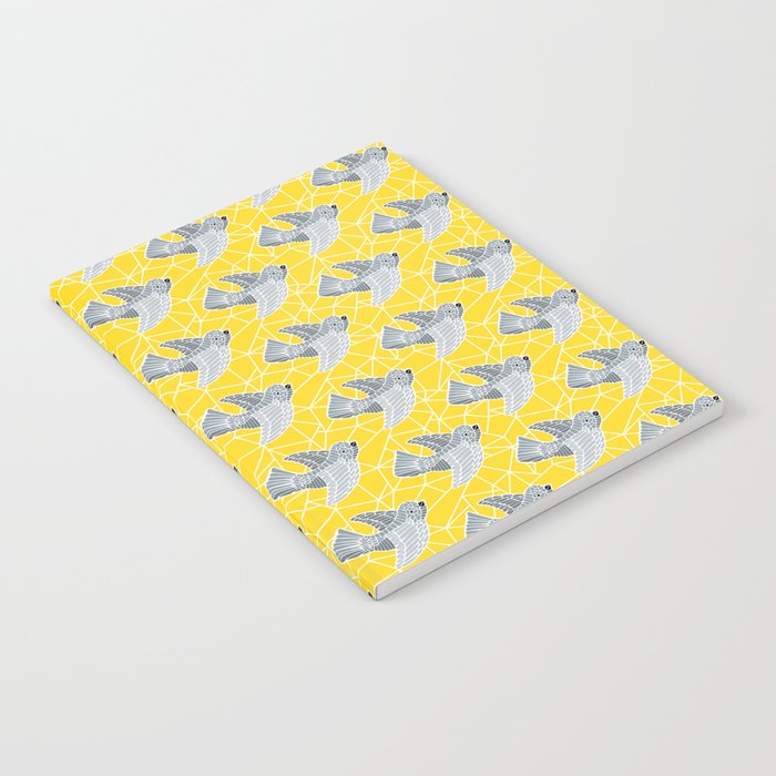 Grey mosaic birds on yellow background Notebook
