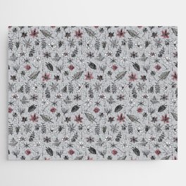 Light grey silver pink wildflowers pattern Jigsaw Puzzle