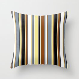[ Thumbnail: Eyecatching Light Slate Gray, Brown, Tan, White & Black Colored Lines/Stripes Pattern Throw Pillow ]