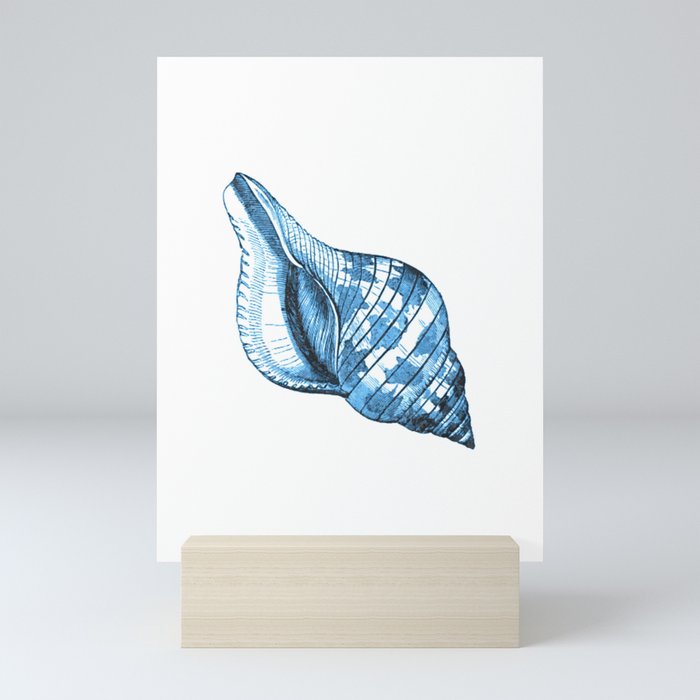 Shell coastal ocean blue watercolor Mini Art Print