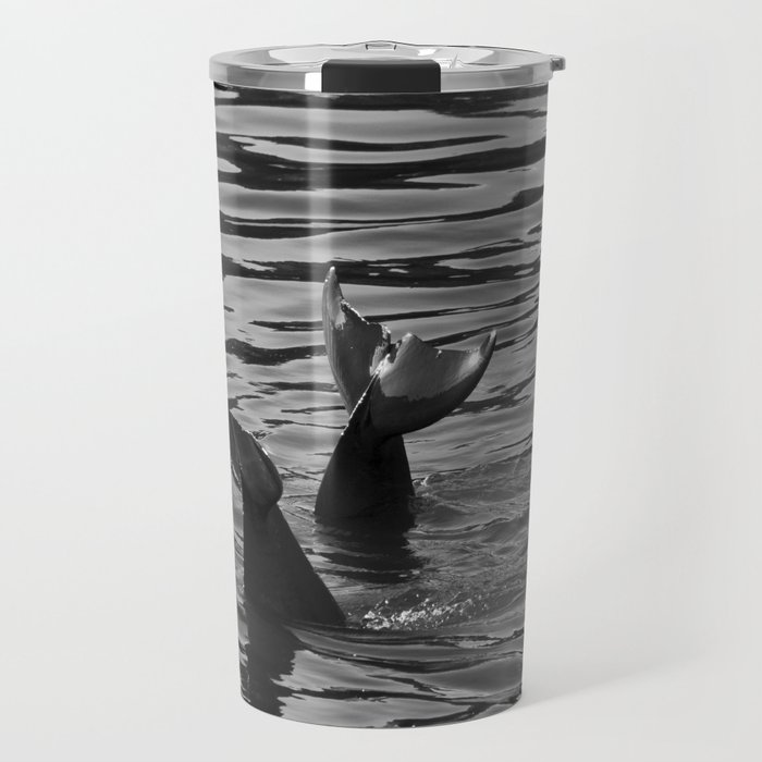 Black and White Dolphins Travel Mug
