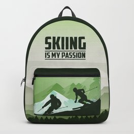 Winter Sport • Best Skiing Design Ever • Green Background Backpack
