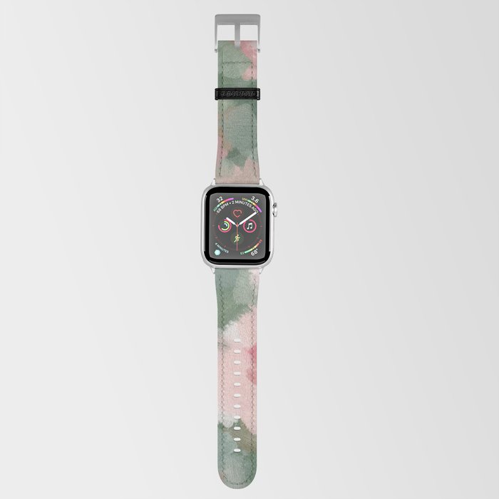 Rosy Radiance - Light Pink Rose Flower Forest Sage Green Leaf Garden Abstract Nature Painting Art Apple Watch Band
