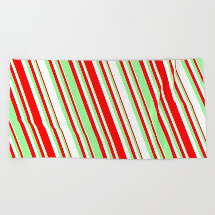 Red, Green & White Colored Striped/Lined Pattern Beach Towel