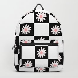 Groovy Flowers Black & White Checkered Pattern  Backpack