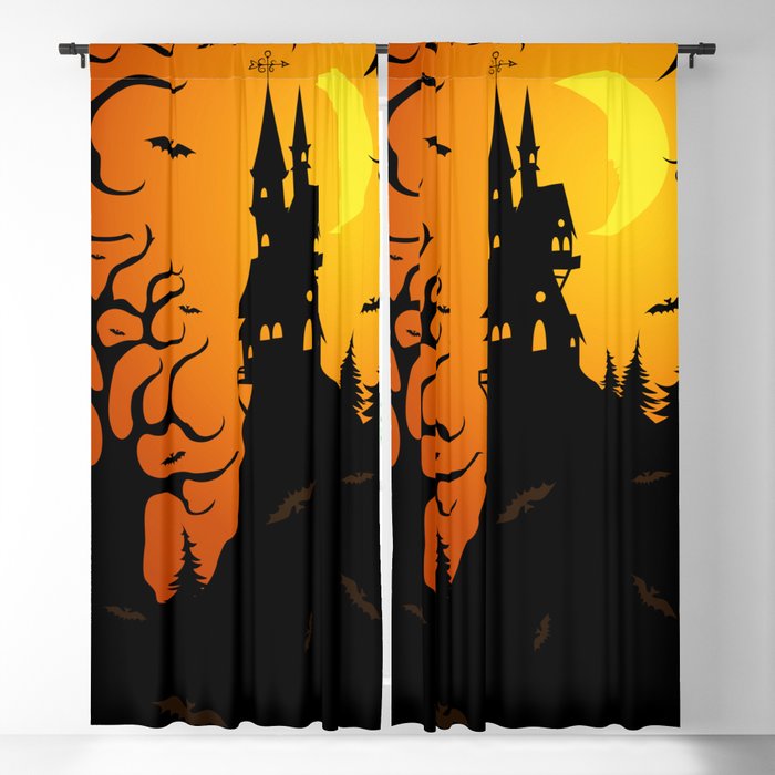 Scary dark forest with a fairy castle on top of the mountain lit by the bright light of the moon Blackout Curtain