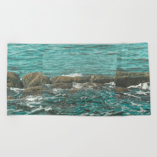 Waves on the Rocks Beach Towel