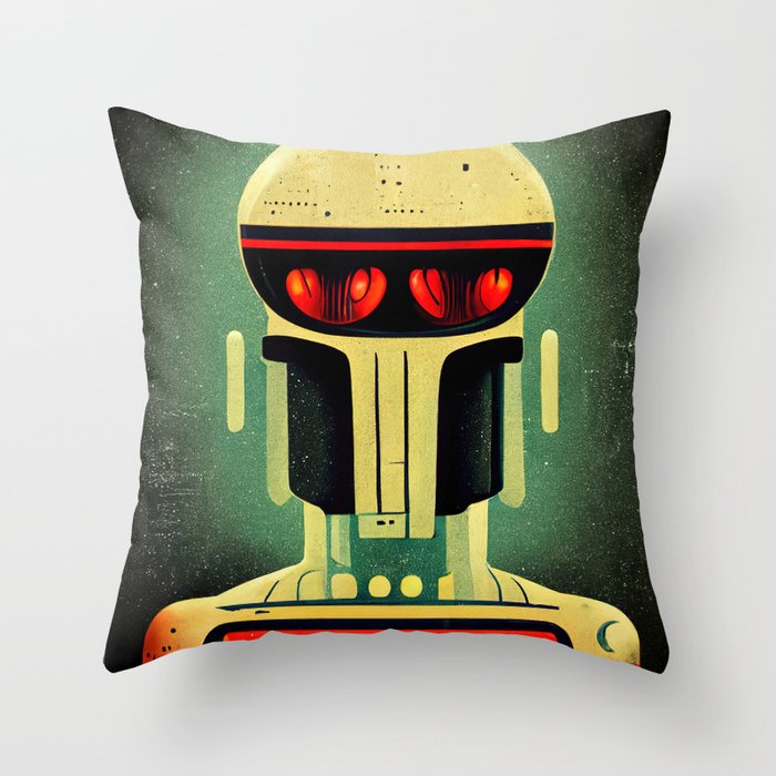 Retro-Futurist Robot Throw Pillow