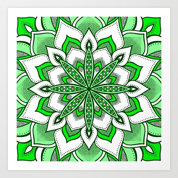 Mandala Flower : Green Art Print