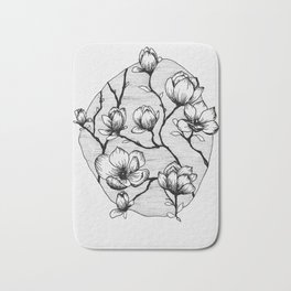 saucer magnolias Bath Mat | Floral, Ink Pen, Pen, Drawing, Natural, Graphite, B W, Organic, Blackandwhite 