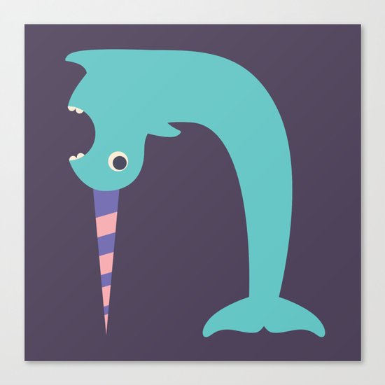 Letter N // Animal Alphabet // Narwhal Monogram Canvas Print