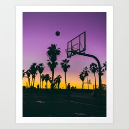 Los Angeles Purple and Gold Sunset Venice Beach Basketball Court Art Print