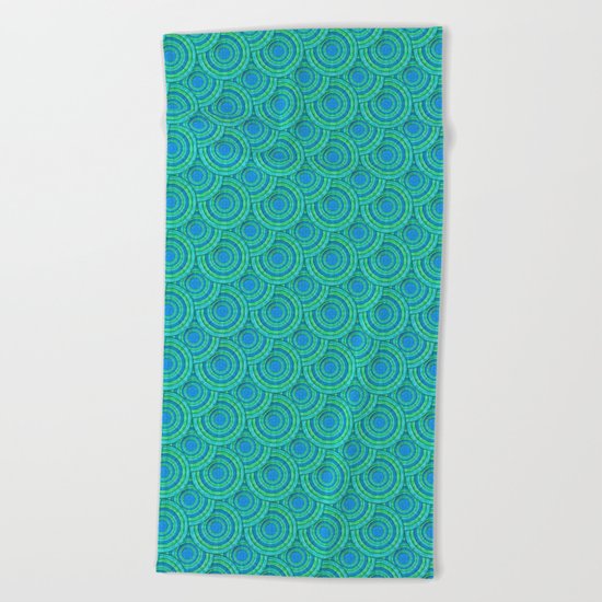 Teal Parasols Pattern Beach Towel