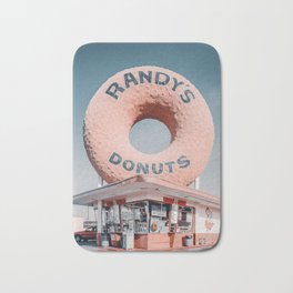 Street Photography - Randy's Donuts Bath Mat | Digital Manipulation, Vintage Restaurants, Famous Places, 90S Aesthetic, 70S Aesthetic, California, Vintage Art, Vintage Travel, Vintage Aesthetic, Travel Poster 