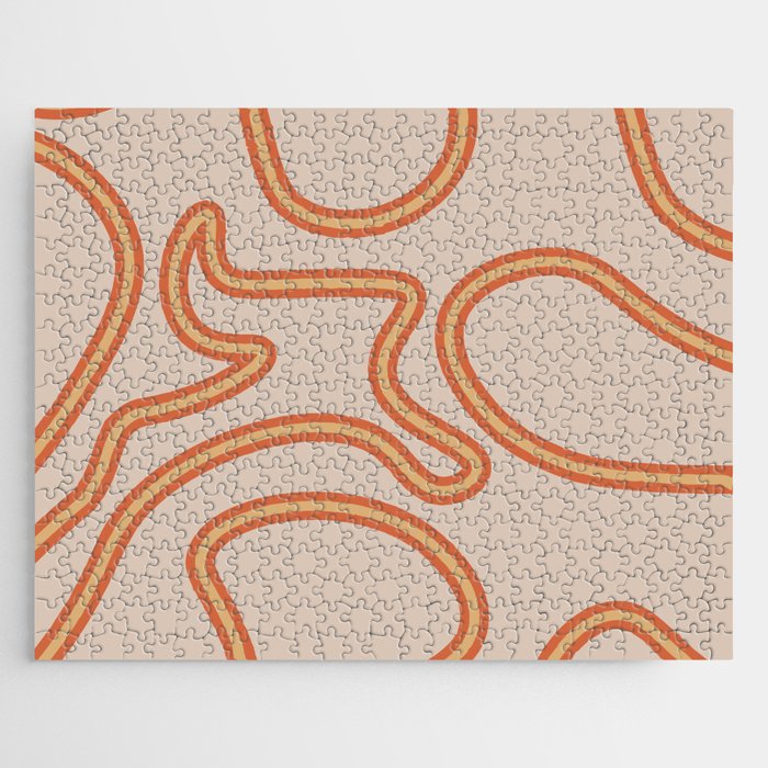 Abstract Mid century modern lines pattern - Orange Jigsaw Puzzle