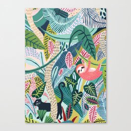 Jungle Sloth & Panther Pals Canvas Print