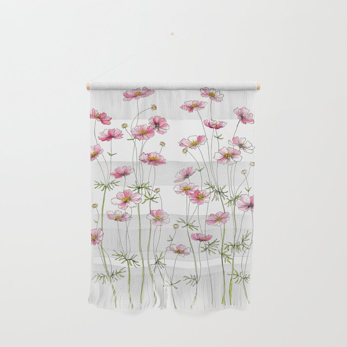 Pink Cosmos Flowers Wall Hanging
