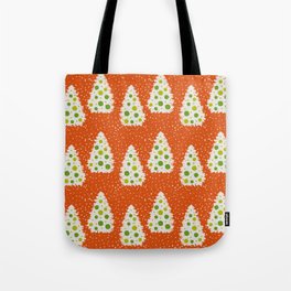 Minimalist Hand-painted White Christmas Decorated Pine Trees, Vintage Red and Green Color and Beautiful Acrylic Texture, Winter Festive Pattern Tote Bag