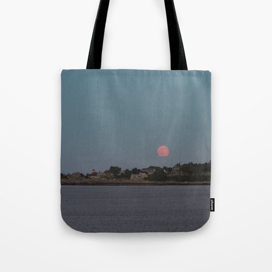 Full Strawberry Moon Rising over Rockport Tote Bag