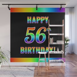 [ Thumbnail: Fun, Colorful, Rainbow Spectrum “HAPPY 56th BIRTHDAY!” Wall Mural ]