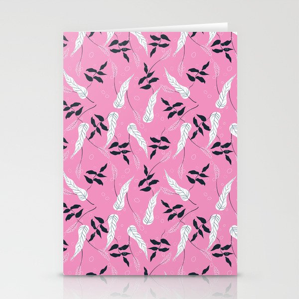Leaf Pattern On Pink Background Stationery Cards