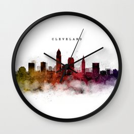 Cleveland Watercolor Skyline Wall Clock