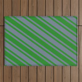 [ Thumbnail: Forest Green and Slate Gray Colored Striped/Lined Pattern Outdoor Rug ]