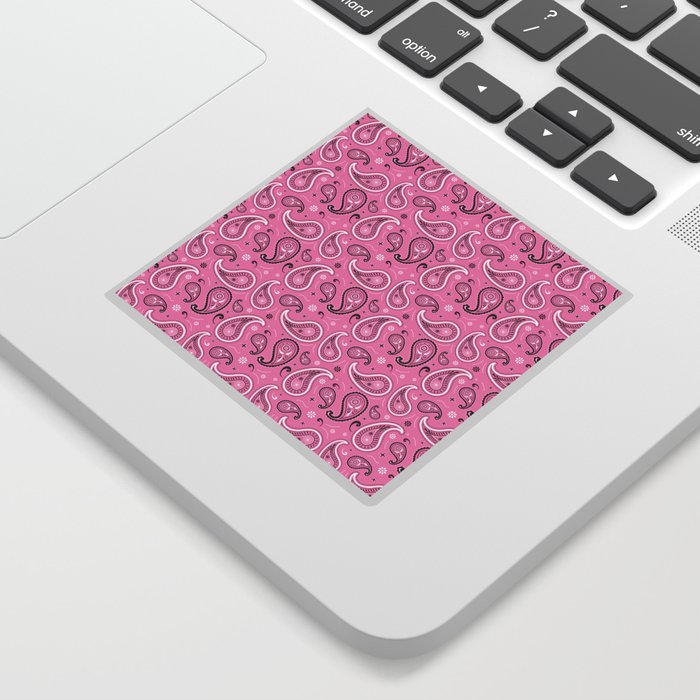Black and White Paisley Pattern on Pink Background Sticker