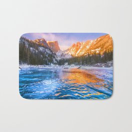 Dream Lake Bath Mat | Digital, Longexposure, Photo, Hdr, Dreamlake, Winter, Rmnp, Landscape, Rockymountainnationalpark, Alpineglow 