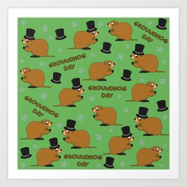 Groundhog day pattern Art Print | Groundhog, Decorative, Cute, Sweet, Groundhogday, Fantasy, Weather, Clouds, Hot, Sun 