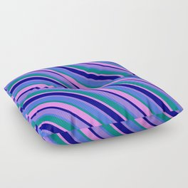 [ Thumbnail: Purple, Royal Blue, Teal, Violet & Blue Colored Stripes/Lines Pattern Floor Pillow ]