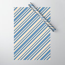 [ Thumbnail: Blue and Bisque Colored Lines/Stripes Pattern Wrapping Paper ]